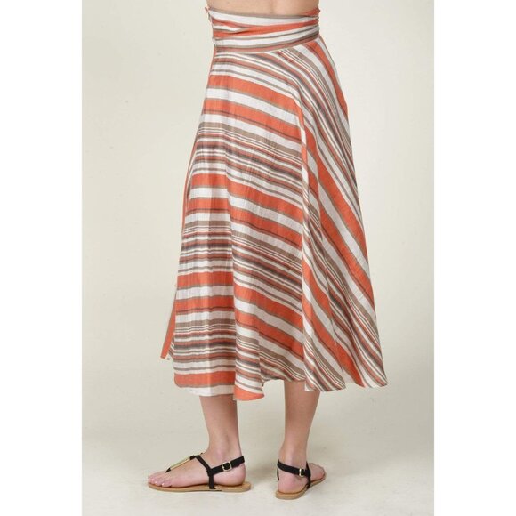 Anthropologie Eva Franco Orange Linen Stripe Full Circle Skirt with Waist Tie - Picture 2 of 3